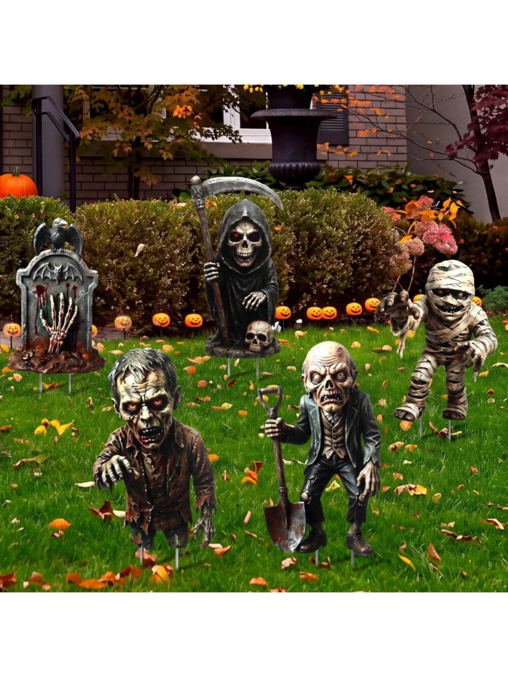 5 Pcs Halloween Zombie Yard Stakes - Metal Outdoor Decorations for Spooky Decor